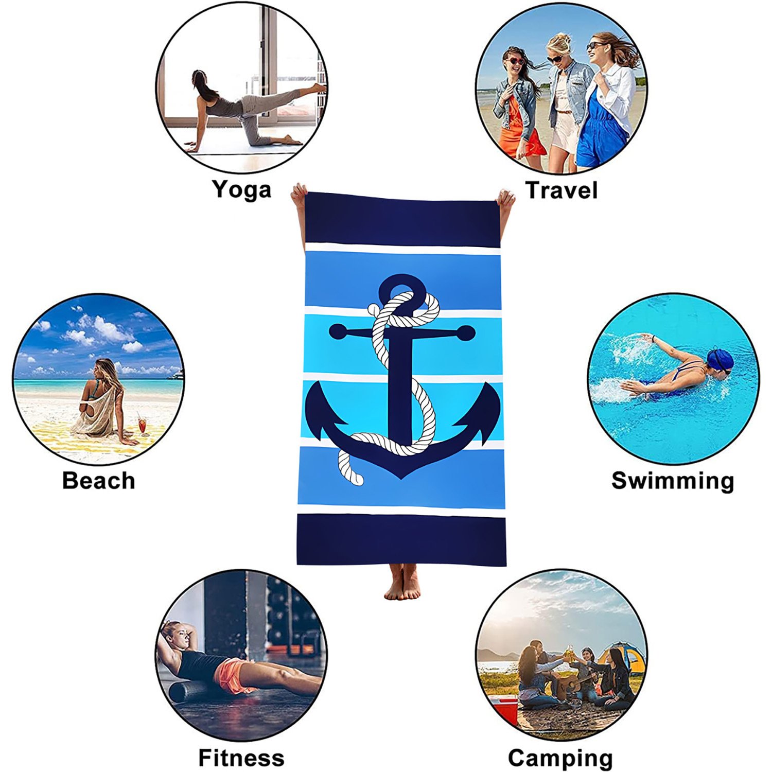 Hot Selling Cross-Border Temu Ultra-Fine Fiber Print Quick-Dry Large Beach Towel Anchor Seaside Bath Towel Microfiber Material
