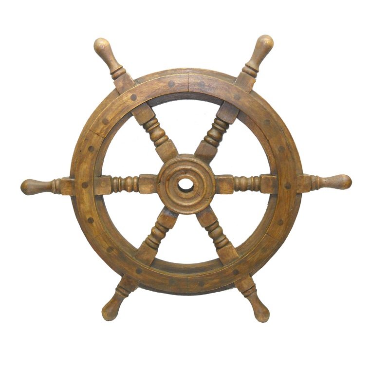 Antique Steering Decorated With Brass Inlay Handmade Nautical Wooden Designer Ship Wheel Wall Decoration Wooden Ship Wheel