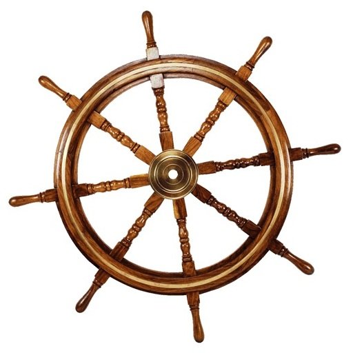 Antique Steering Decorated With Brass Inlay Handmade Nautical Wooden Designer Ship Wheel Wall Decoration Wooden Ship Wheel