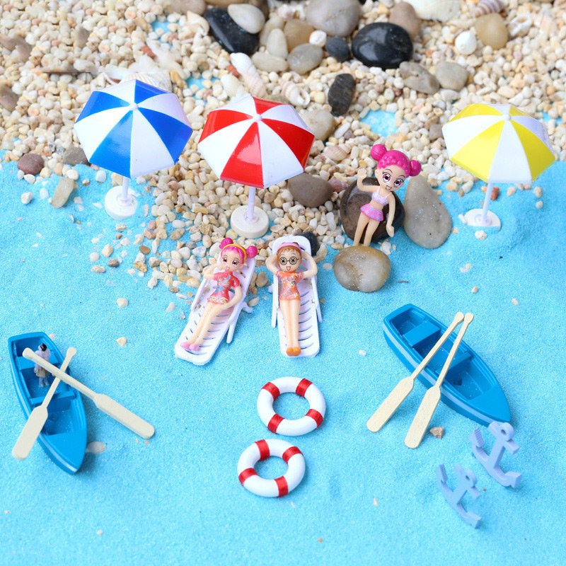 Miniature Toy Figurine Boat Beach Chair Sea View Decoration Mini Plastic Crafts Creative for Fairy Garden Ornament Home Decor