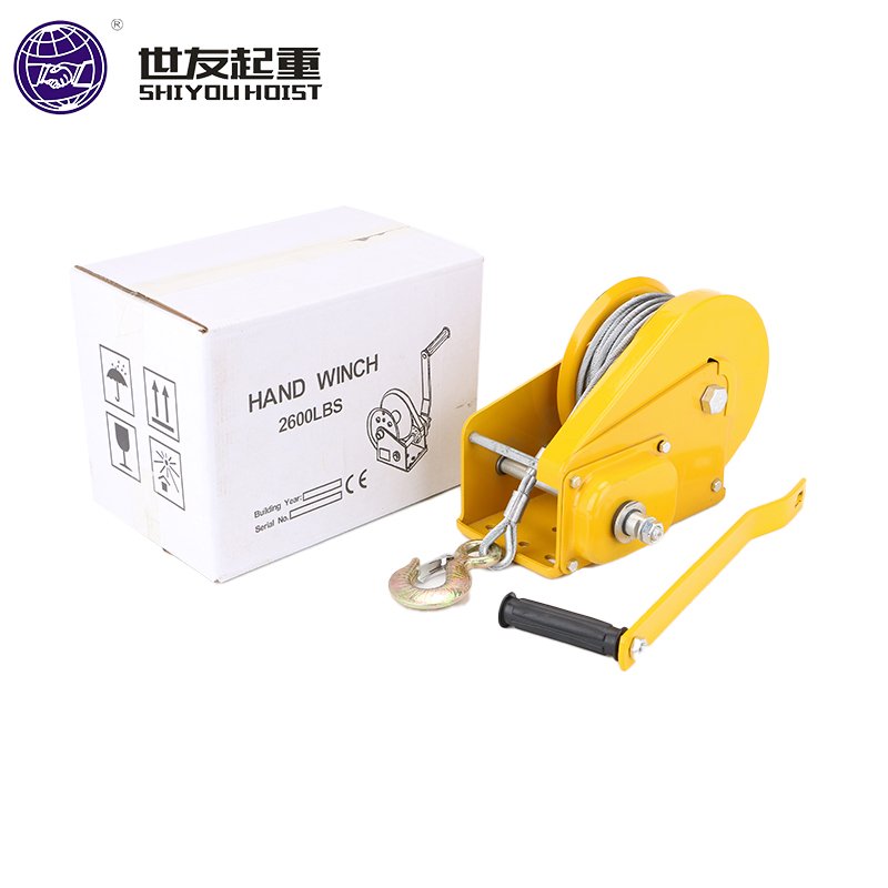 2600lbs Manual Winch with Self-Locking Bearing Two-Way Drum Winch for Boats and Cranes Steel Wire Rope Sling Type