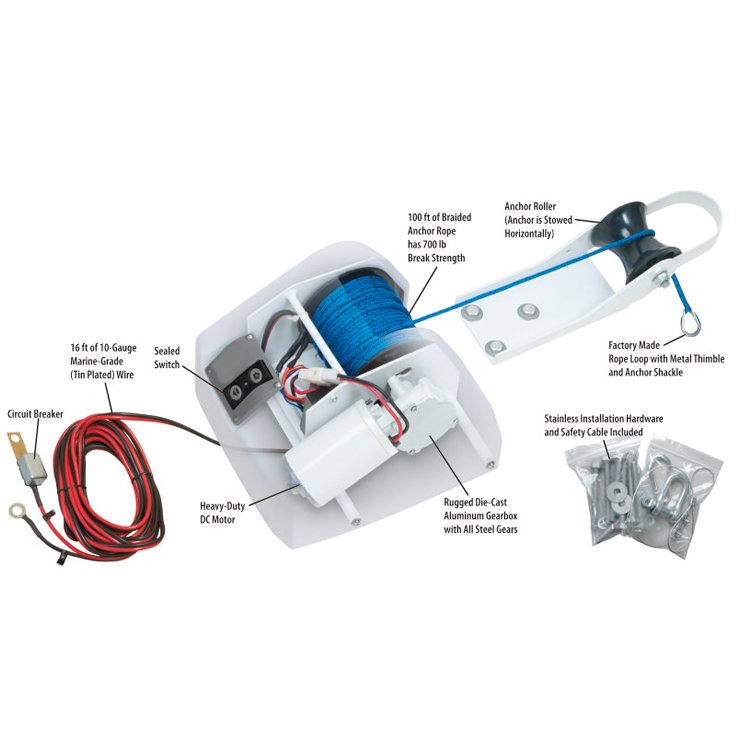 12V Boat Anchor Fisherman Pontoon Winches Portable Electric Anchor Winch Sea Water Fishing Anchor Winch with Wireless GDYAC25SW