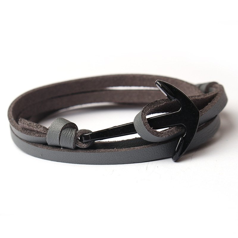 Hot Selling Global Fashion Leather Anchor Bracelet Viking Fish Hook Wristband Watch Alloy Wholesale Customizable
