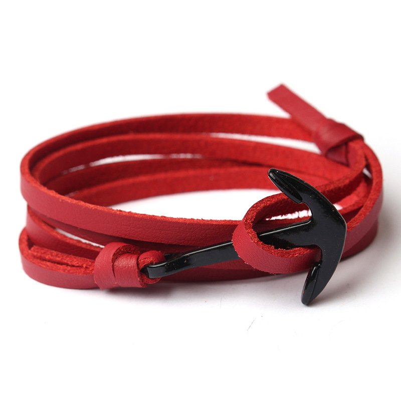 Hot Selling Global Fashion Leather Anchor Bracelet Viking Fish Hook Wristband Watch Alloy Wholesale Customizable