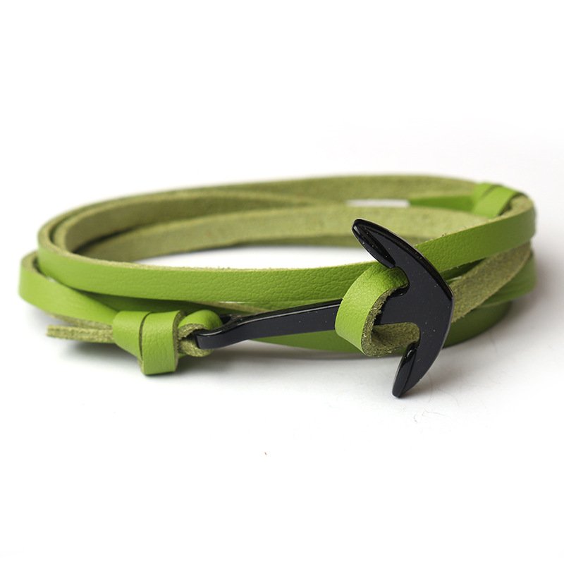 Hot Selling Global Fashion Leather Anchor Bracelet Viking Fish Hook Wristband Watch Alloy Wholesale Customizable