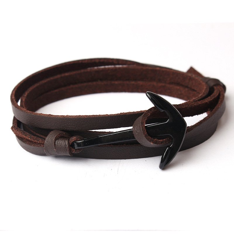 Hot Selling Global Fashion Leather Anchor Bracelet Viking Fish Hook Wristband Watch Alloy Wholesale Customizable