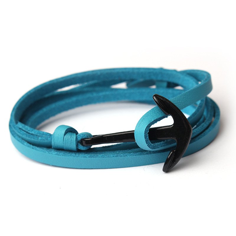 Hot Selling Global Fashion Leather Anchor Bracelet Viking Fish Hook Wristband Watch Alloy Wholesale Customizable