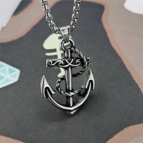 Stainless Steel Vintage Color Boat Anchor Pendant Necklace Hot Sell Jewelry With Chain Men Jewelry for Gift