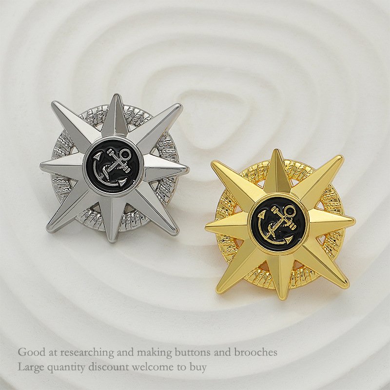 Button Fashion's New British Vintage Style Boat Anchor Drop Rubber Brooch Sustainable Metal Jewelry Shank Decoration Clothing