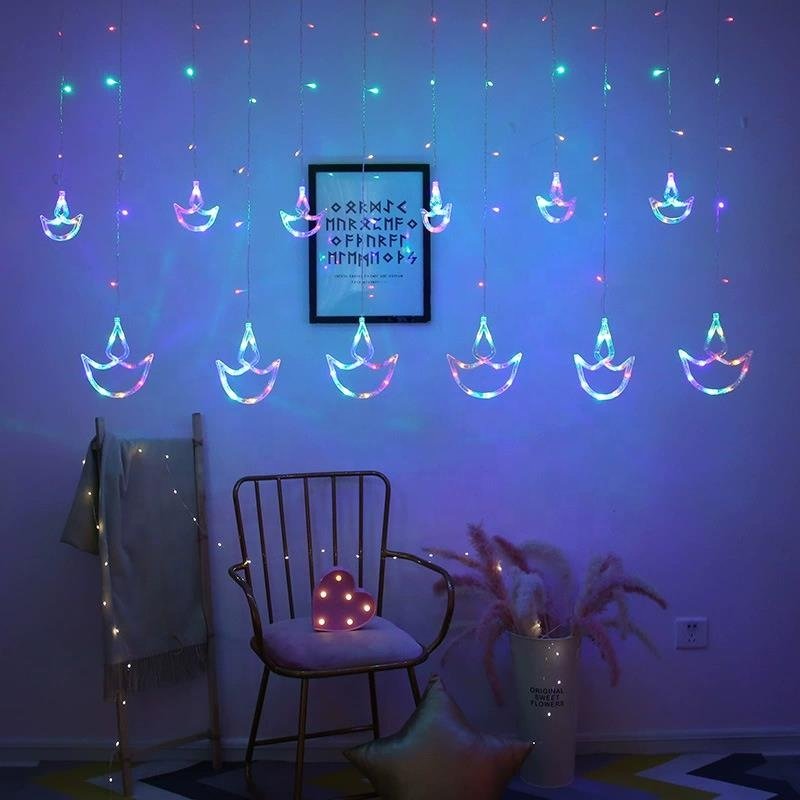 Indian Diwali 138 LED Boat Flash Candle Light Anchor Curtain Lights for Home Bedroom Holiday Decor Unique Holiday Lighting