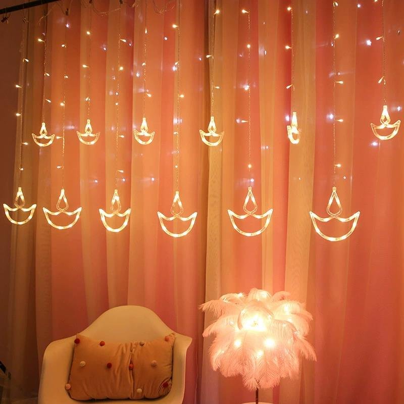 Indian Diwali 138 LED Boat Flash Candle Light Anchor Curtain Lights for Home Bedroom Holiday Decor Unique Holiday Lighting