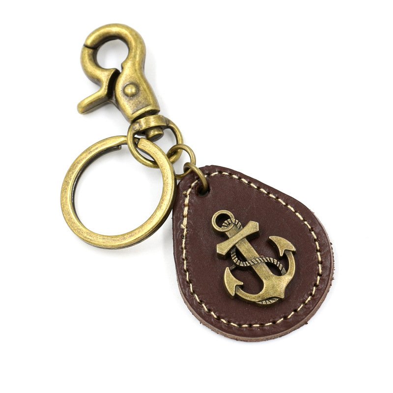 Leather Keychain with Heavy Duty Clip Ship's Anchor Leather Keyring Classic Design Men Car Keychain Anchor Keychain