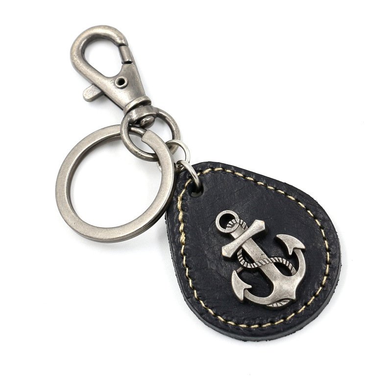 Leather Keychain with Heavy Duty Clip Ship's Anchor Leather Keyring Classic Design Men Car Keychain Anchor Keychain
