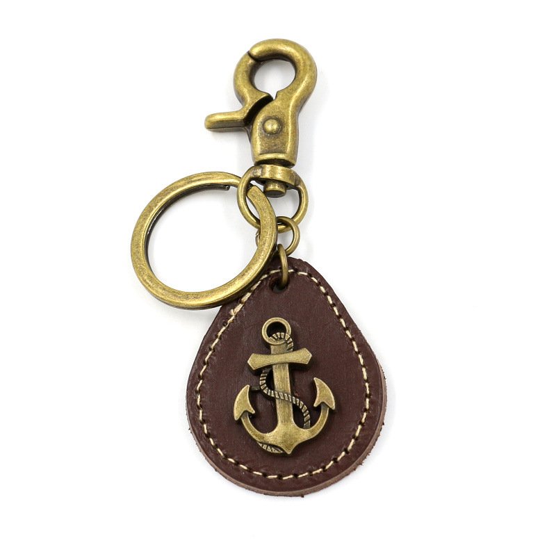 Leather Keychain with Heavy Duty Clip Ship's Anchor Leather Keyring Classic Design Men Car Keychain Anchor Keychain