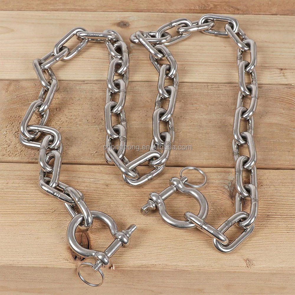 Marine Grade Boat Anchor Chain 1/4" 316 Stainless Steel Link Chain with Shackle SS Chain Link for Anchor Lead and Rope