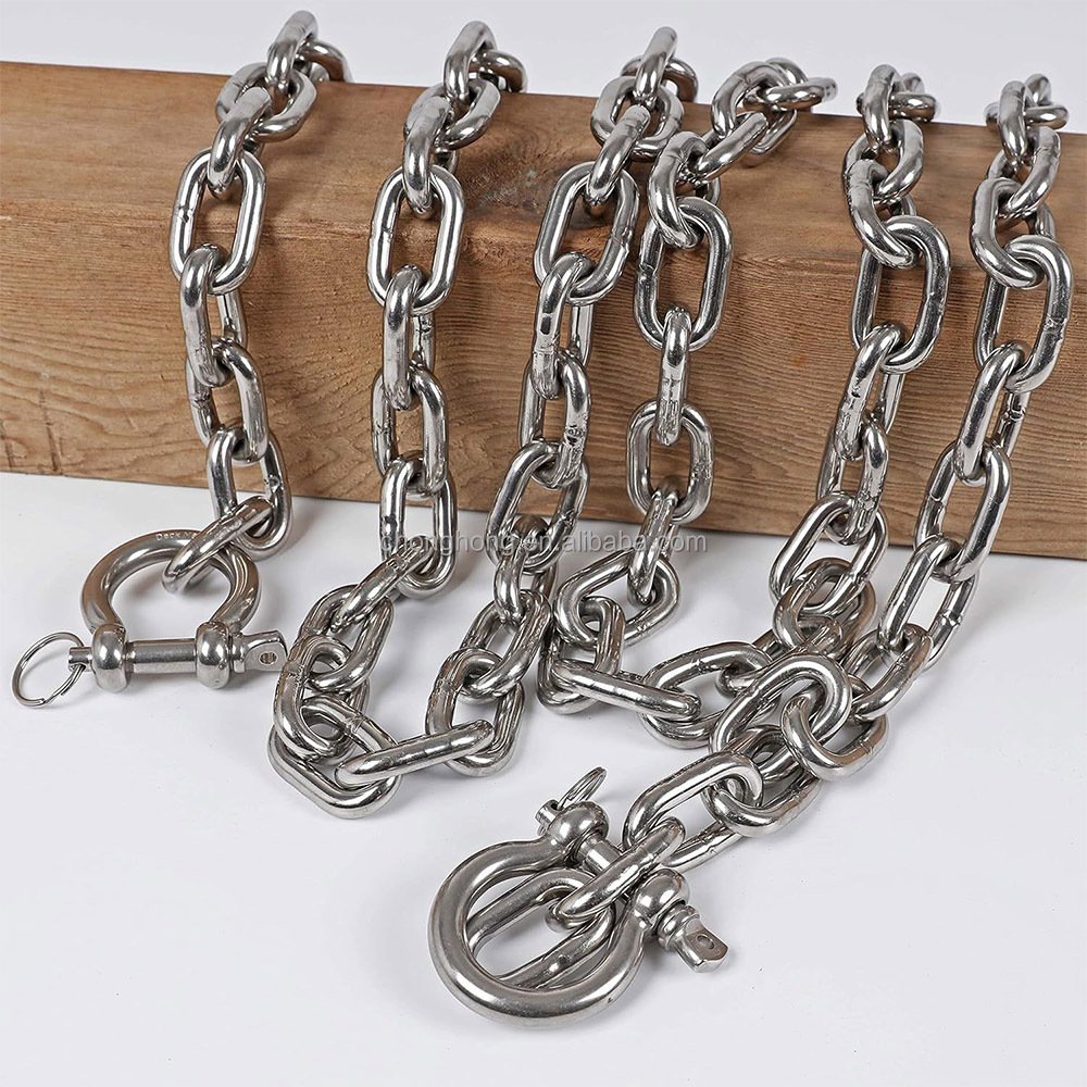 Marine Grade Boat Anchor Chain 1/4" 316 Stainless Steel Link Chain with Shackle SS Chain Link for Anchor Lead and Rope