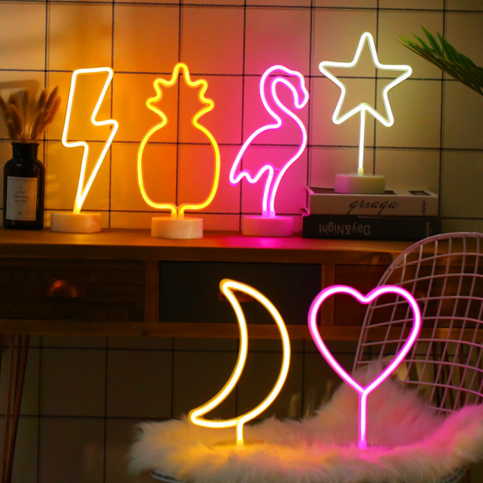 Desktop Lightning Bolt Cat Palm Cactus Battery Usb Powered Custom Led Neon Sign for Table Christmas Party Kids Room Decoration