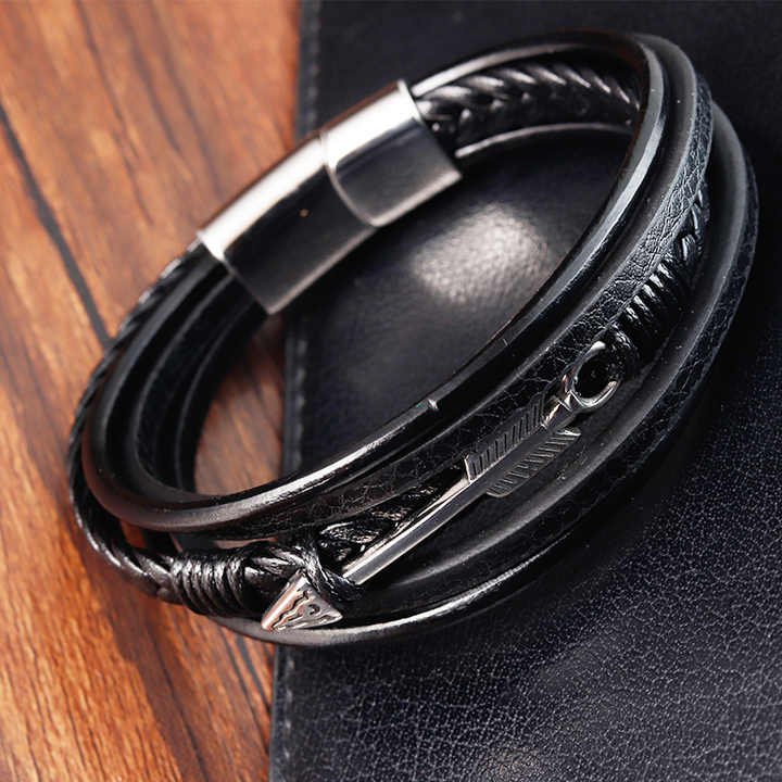 Charm Punk Multilayer Leather Braided Bracelets PVD Black Plated Anchor Magnetic Clasp Viking Leather Bracelets for Men