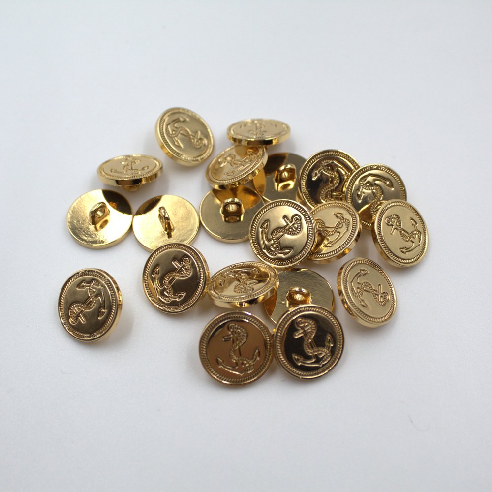 Metal Zinc Alloy Shank Round Button Gold Boat Anchor Sewing Button