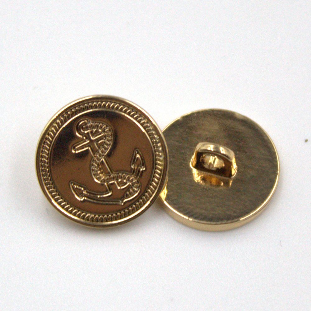 Metal Zinc Alloy Shank Round Button Gold Boat Anchor Sewing Button