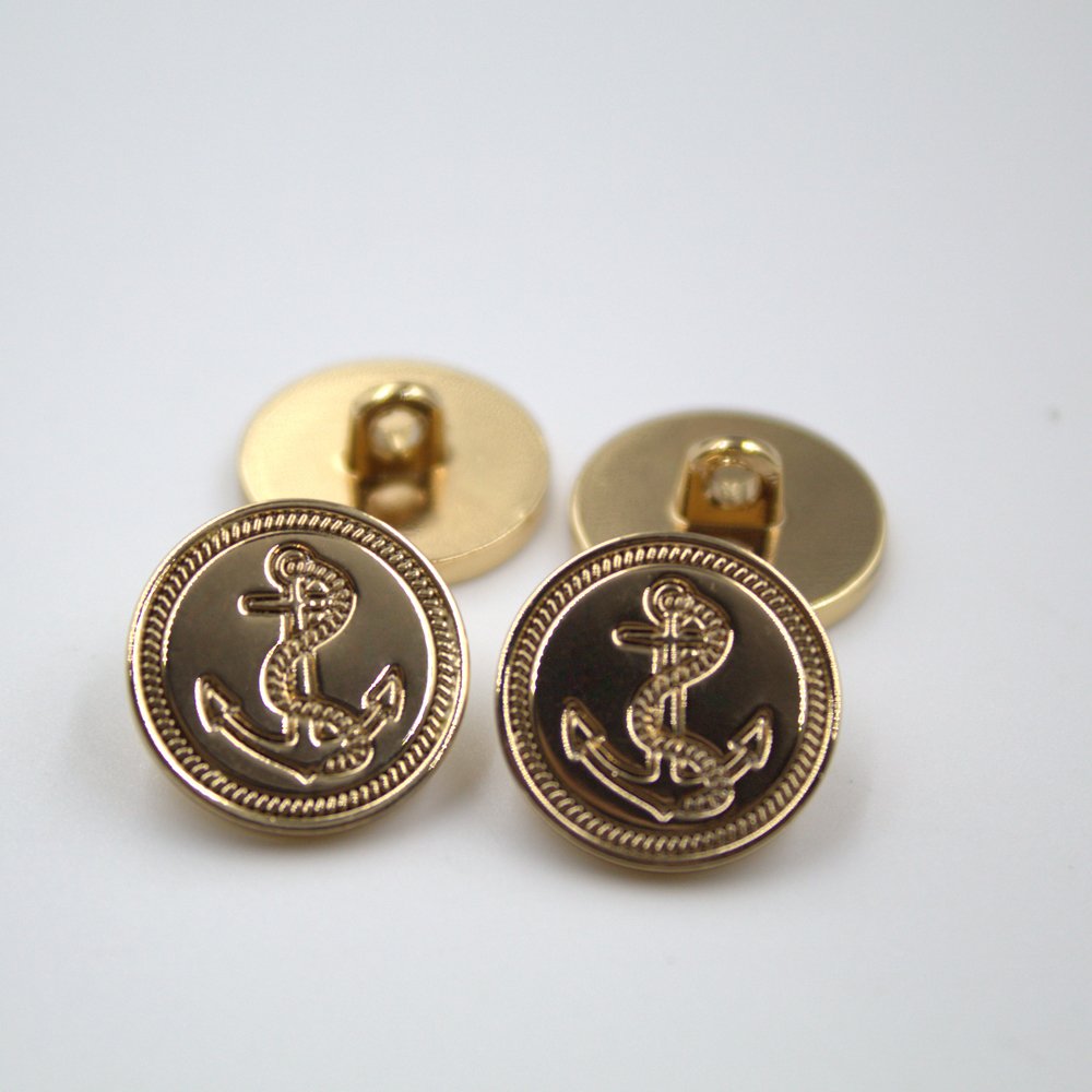 Metal Zinc Alloy Shank Round Button Gold Boat Anchor Sewing Button