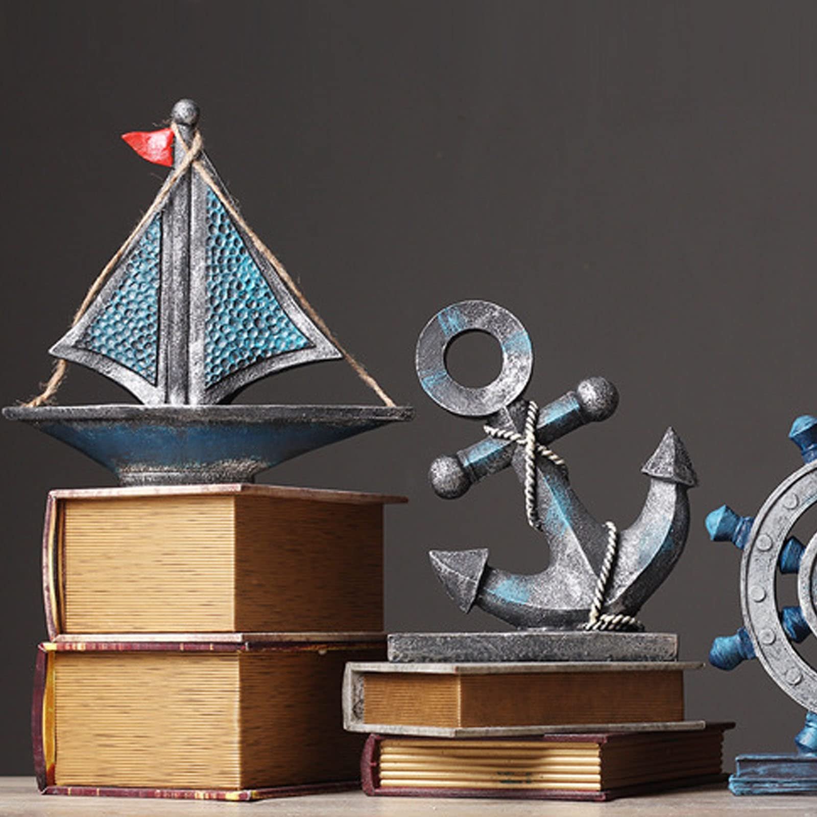 Vintage Nautical Anchor Figurine Resin Boat Anchor Status Sculptures Anchor Model Statue Ornament for Home Garden Tabletop