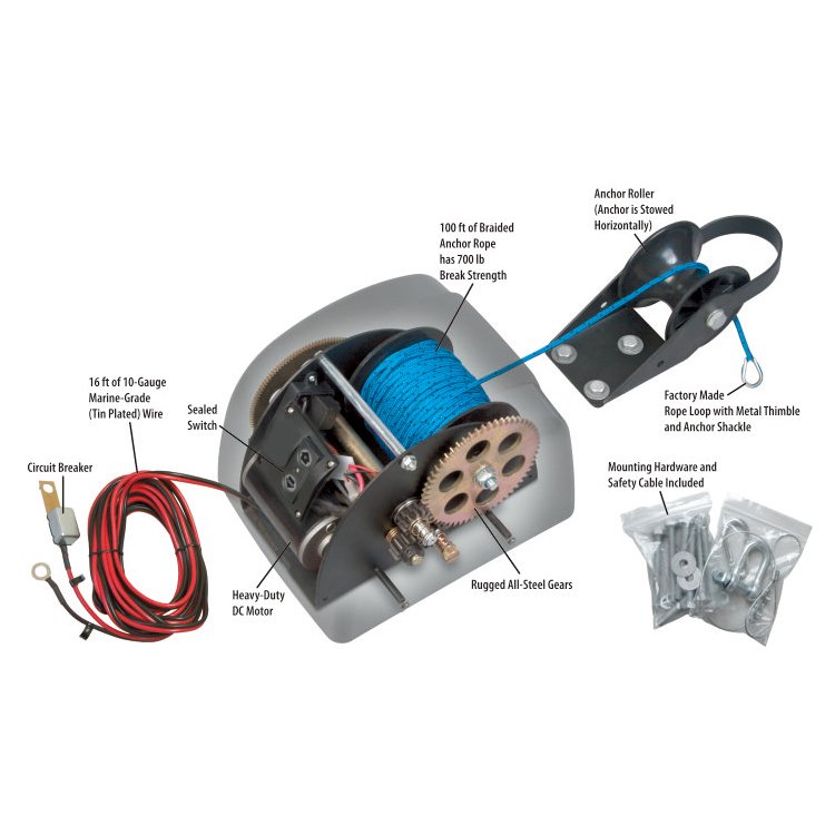 45lbs Fisher Boat Anchor Winch for Fresh Water Autodepoly Standard with Wireless Anchor Winches 12V Electric Anchor Winches AC45