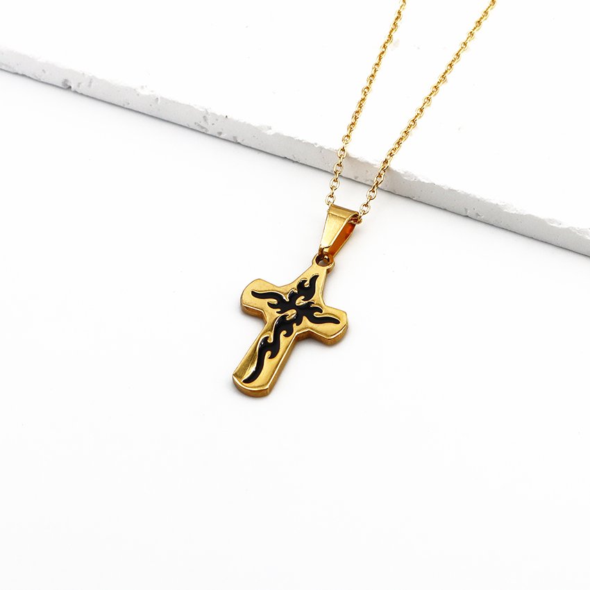 Stainless Steel Jewelry Gold-plated Enamel Cross Oval Religious Scripture Saint Benedict Scripture Boat Anchor Pendant Necklace