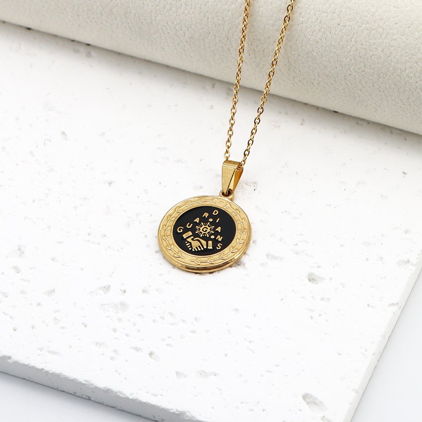 Stainless Steel Jewelry Gold-plated Enamel Cross Oval Religious Scripture Saint Benedict Scripture Boat Anchor Pendant Necklace