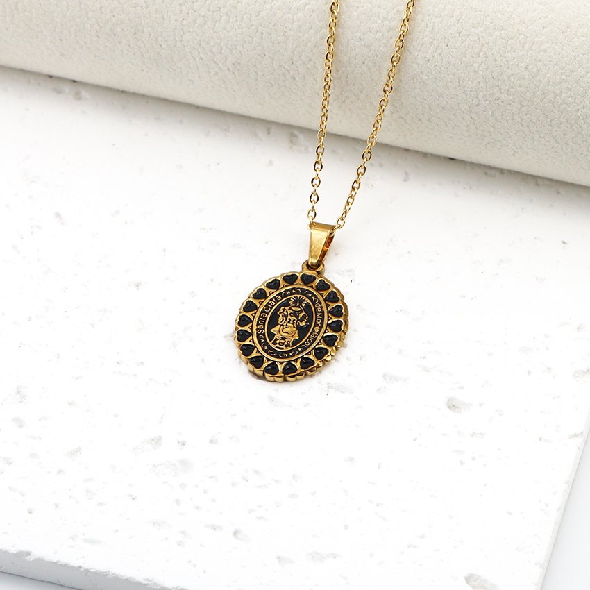 Stainless Steel Jewelry Gold-plated Enamel Cross Oval Religious Scripture Saint Benedict Scripture Boat Anchor Pendant Necklace