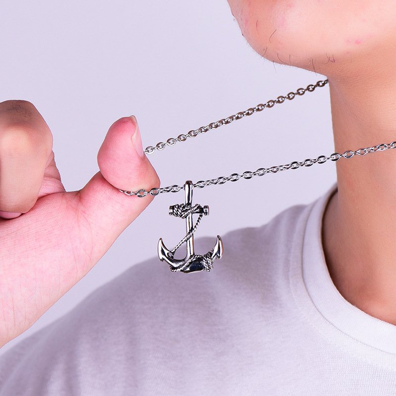Titanium Steel Boat Cat Necklace Stainless Steel Pendant Creative Personality Cross Necklace