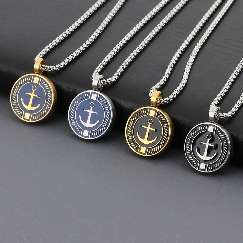 Couple Stainless Steel Nautical Boat Anchor Star Sea Compass Personality Niche Compass Design Sweater Chain Necklace