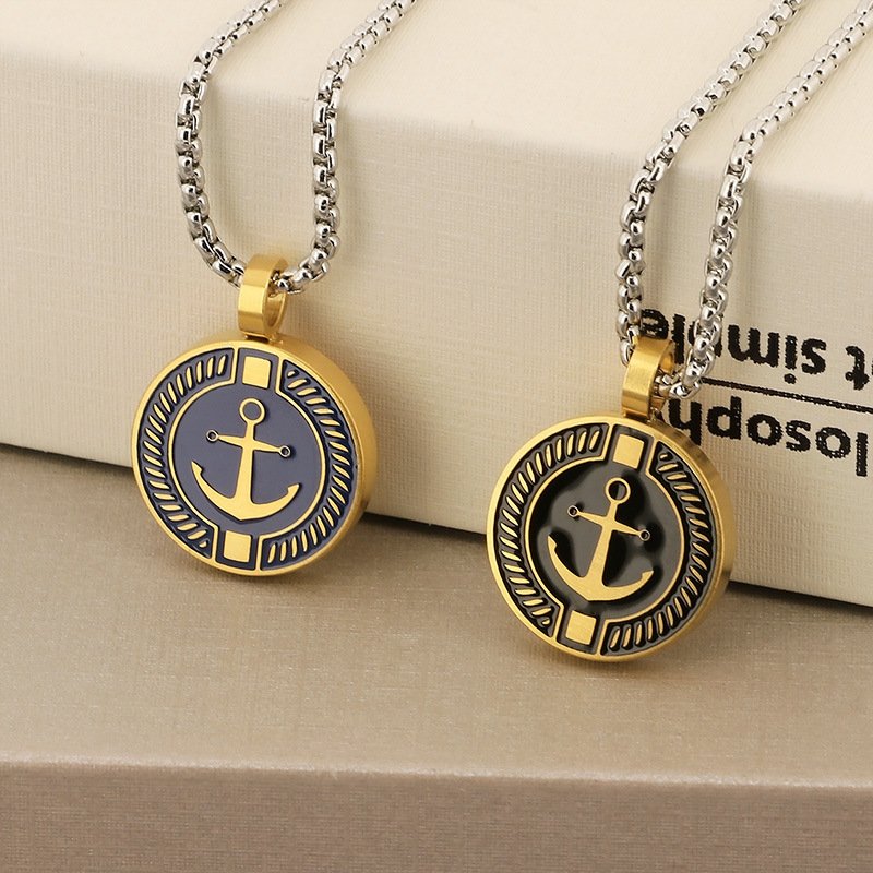 Couple Stainless Steel Nautical Boat Anchor Star Sea Compass Personality Niche Compass Design Sweater Chain Necklace