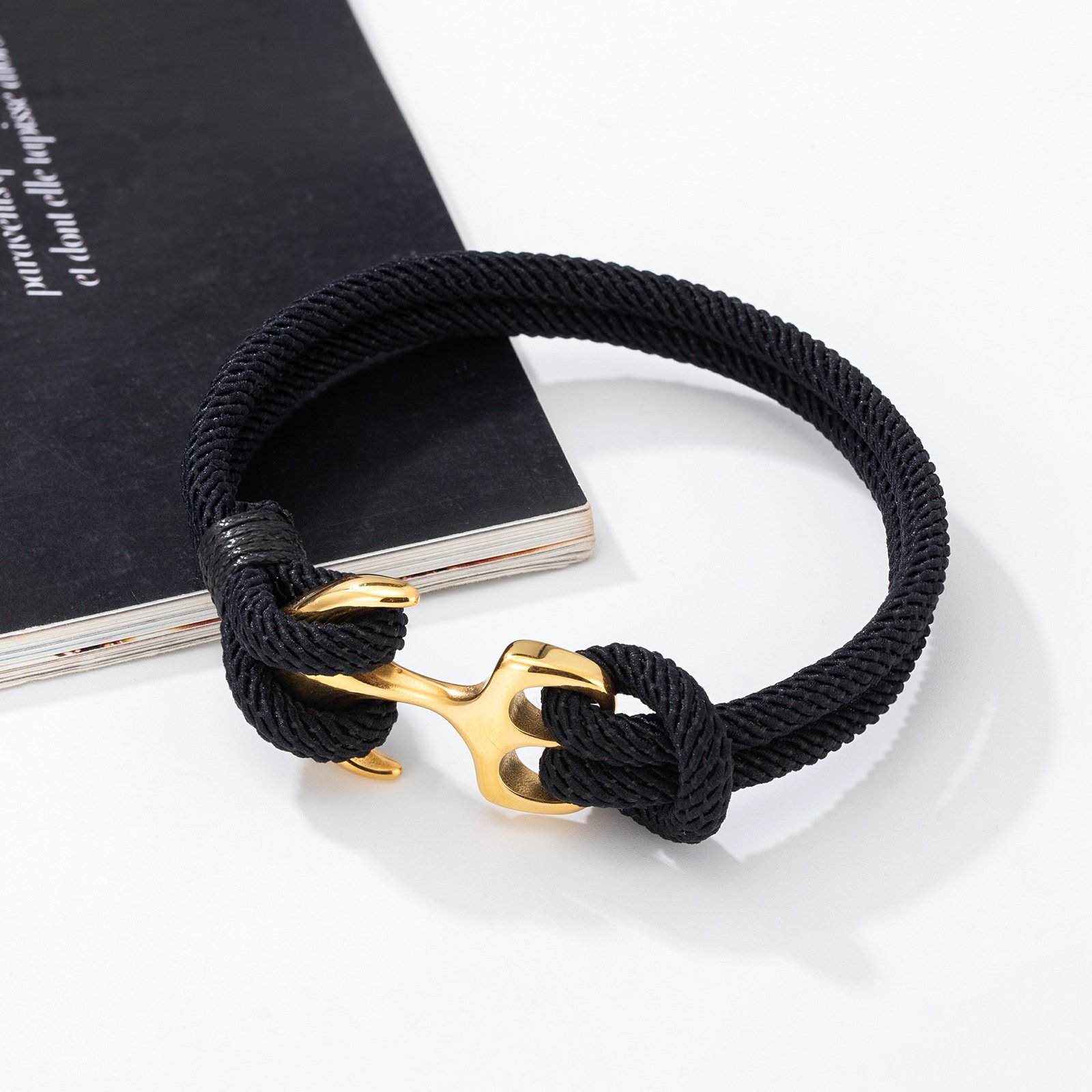 Best Selling Men's Outdoor Camping Gold Plated Stainless Steel Boat Anchor Umbrella Rope Bracelet Couple Milan Rope Bracelet