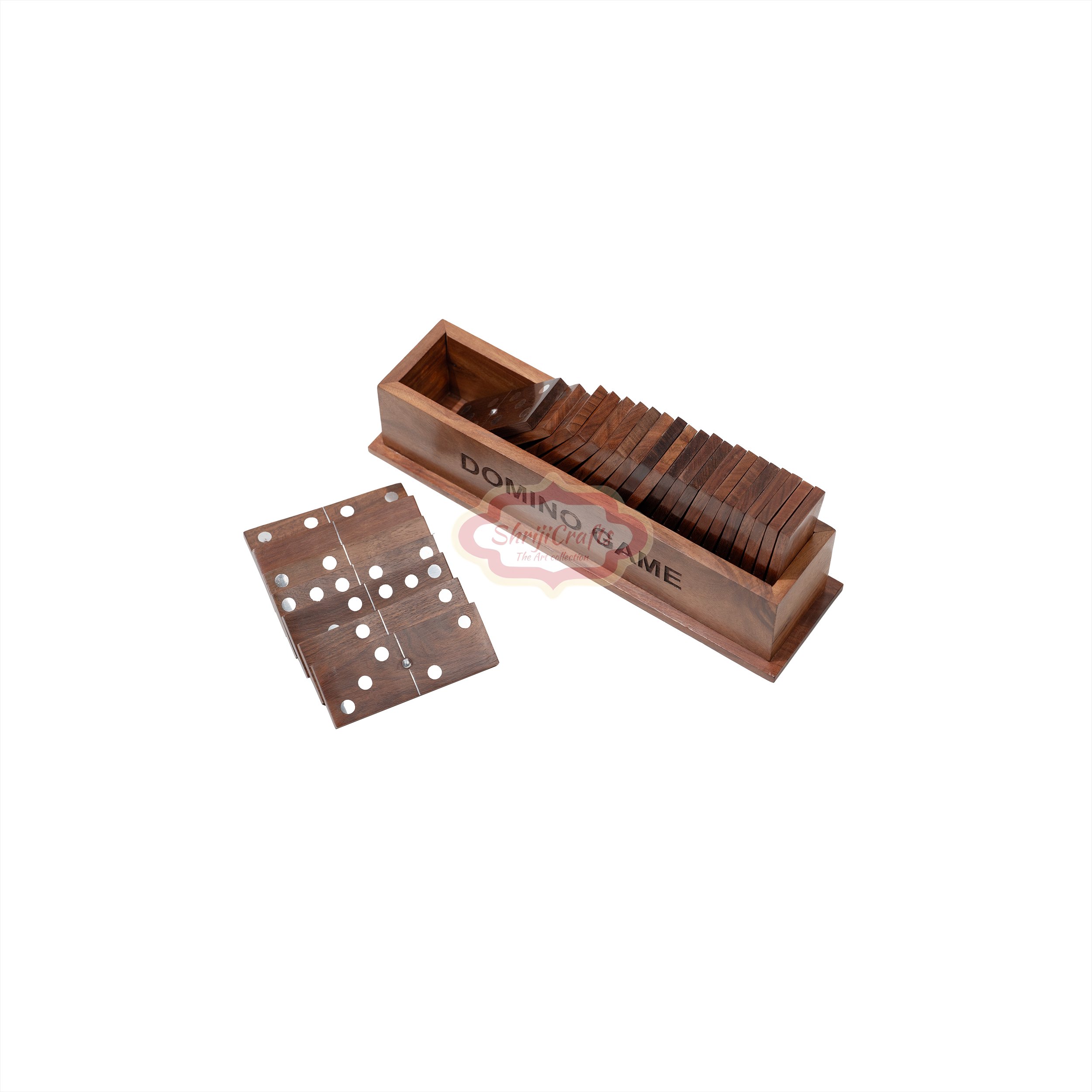 Shriji Crafts Handcrafted Wooden Domino Set Anchor Design with Open Boat Tray Unique Educational Game Pieces