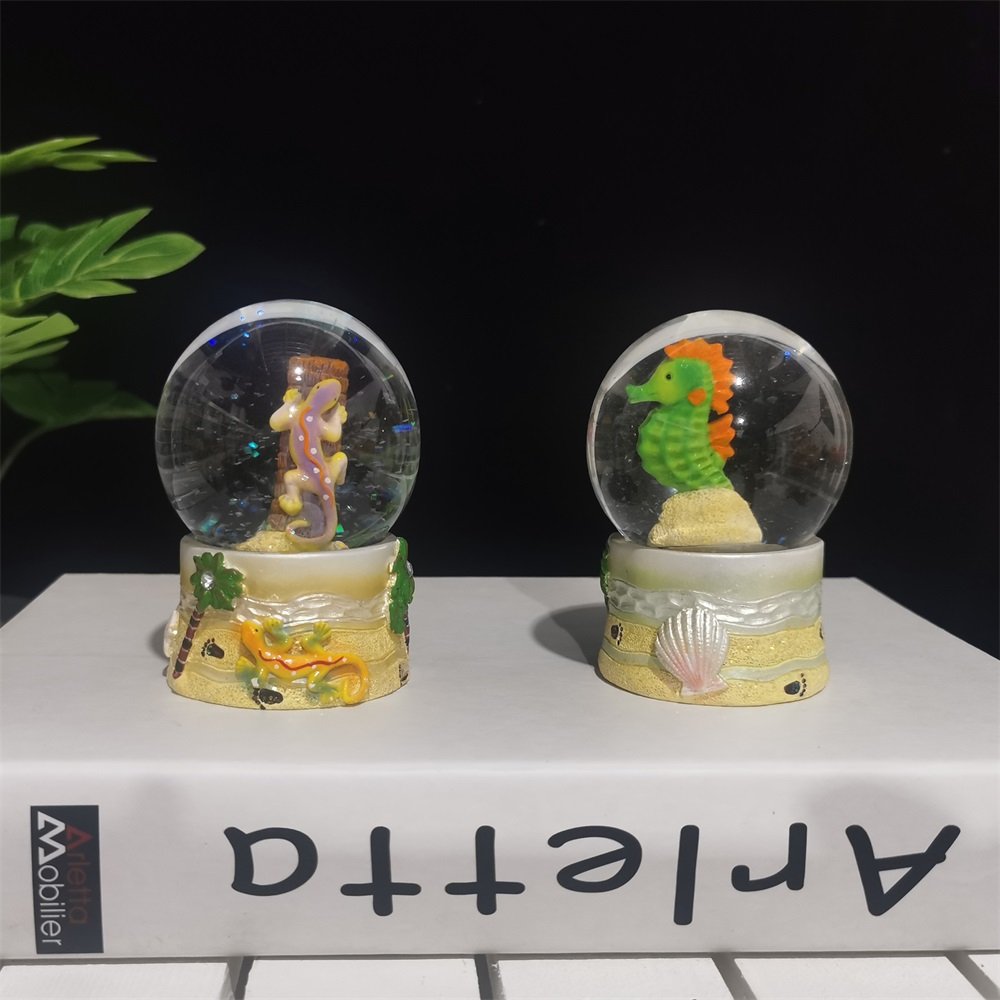 Custom Snow Globe Tourist Souvenir Snowflake Crystal Ball Creative Ocean Style Boat Sailboat Anchor Lighthouse Resin Snowball