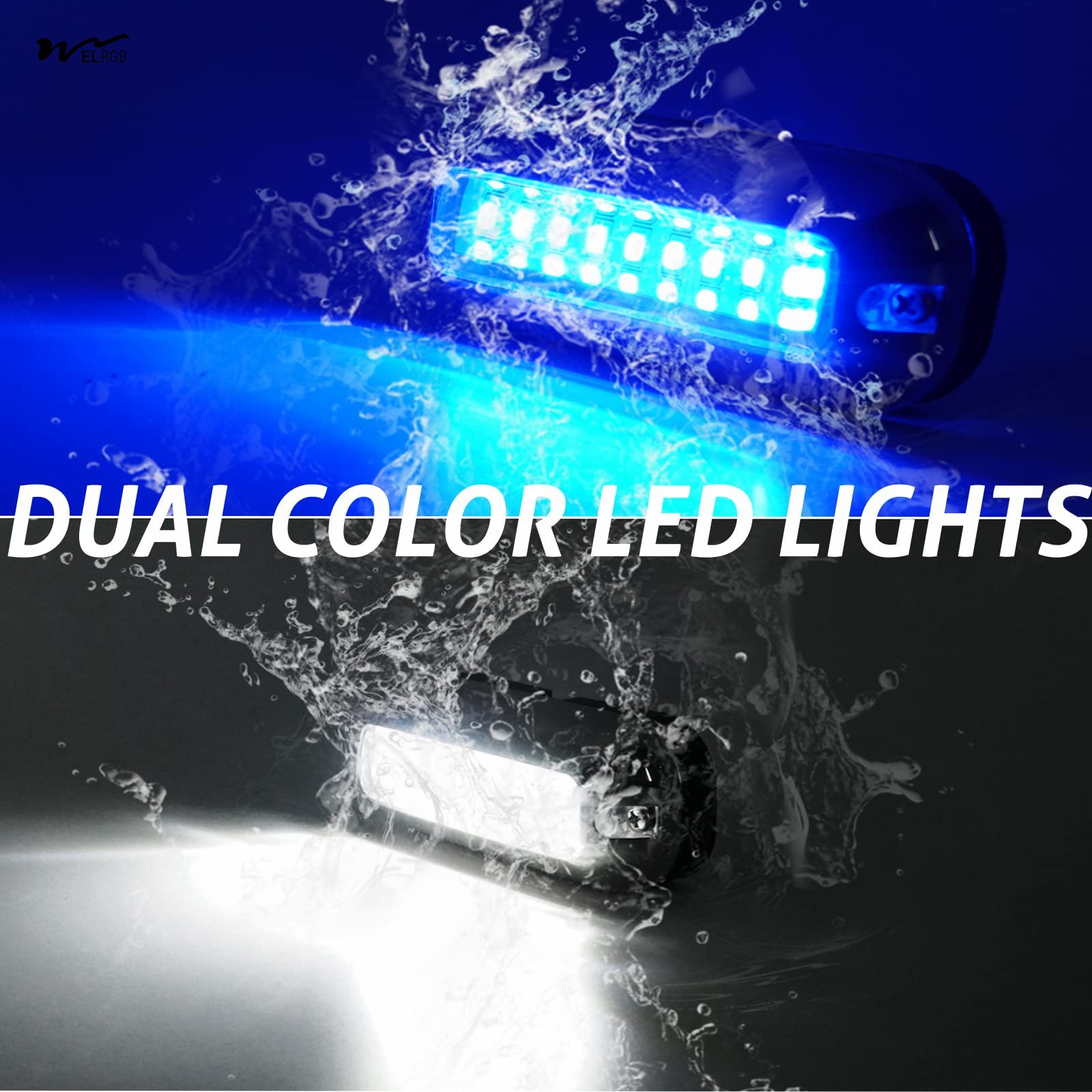 Marine Boat Lights, Dual-Color Underwater Lights, 42LED Blue & White, One Button Control Color Level IP68 Waterproof Light