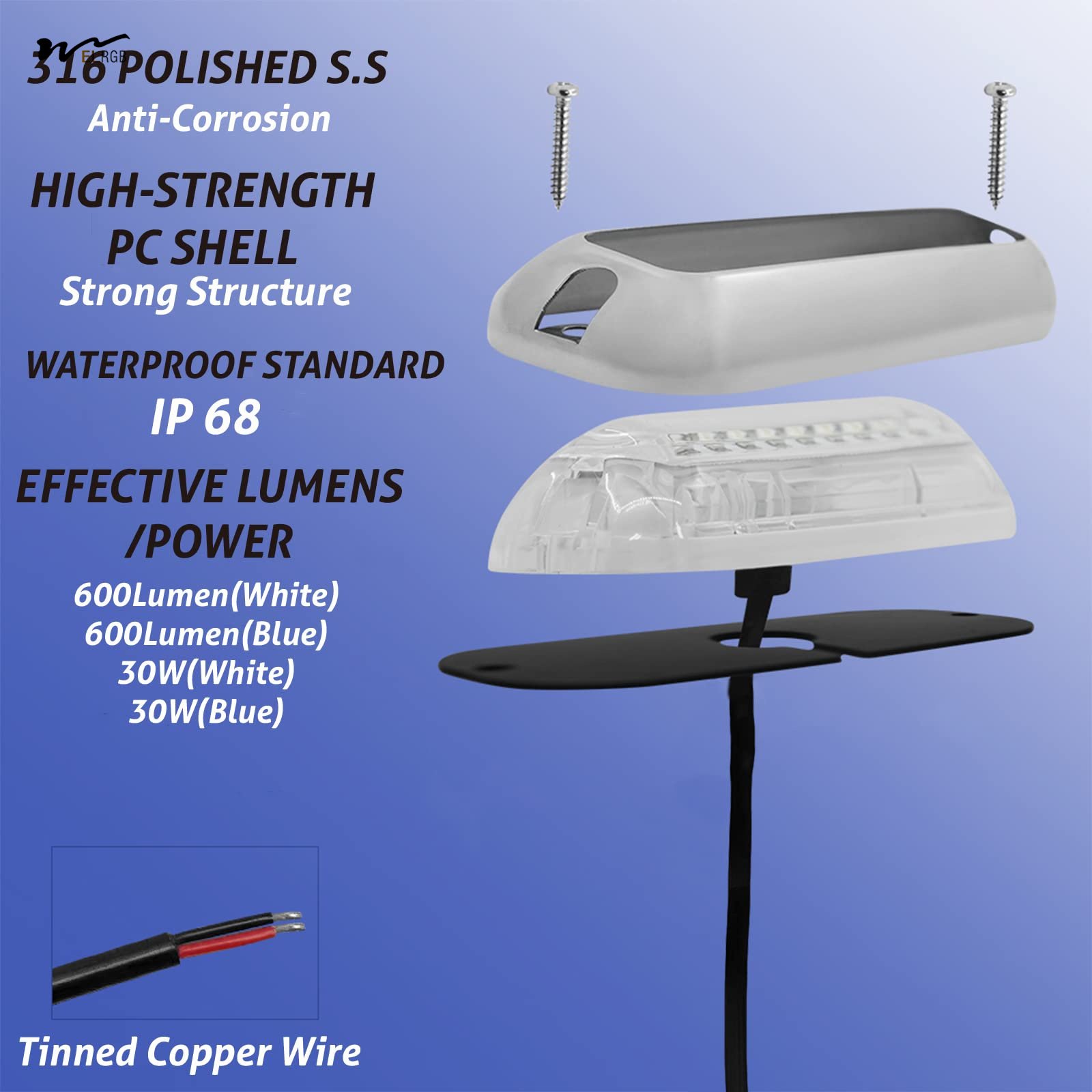 Marine Boat Lights, Dual-Color Underwater Lights, 42LED Blue & White, One Button Control Color Level IP68 Waterproof Light