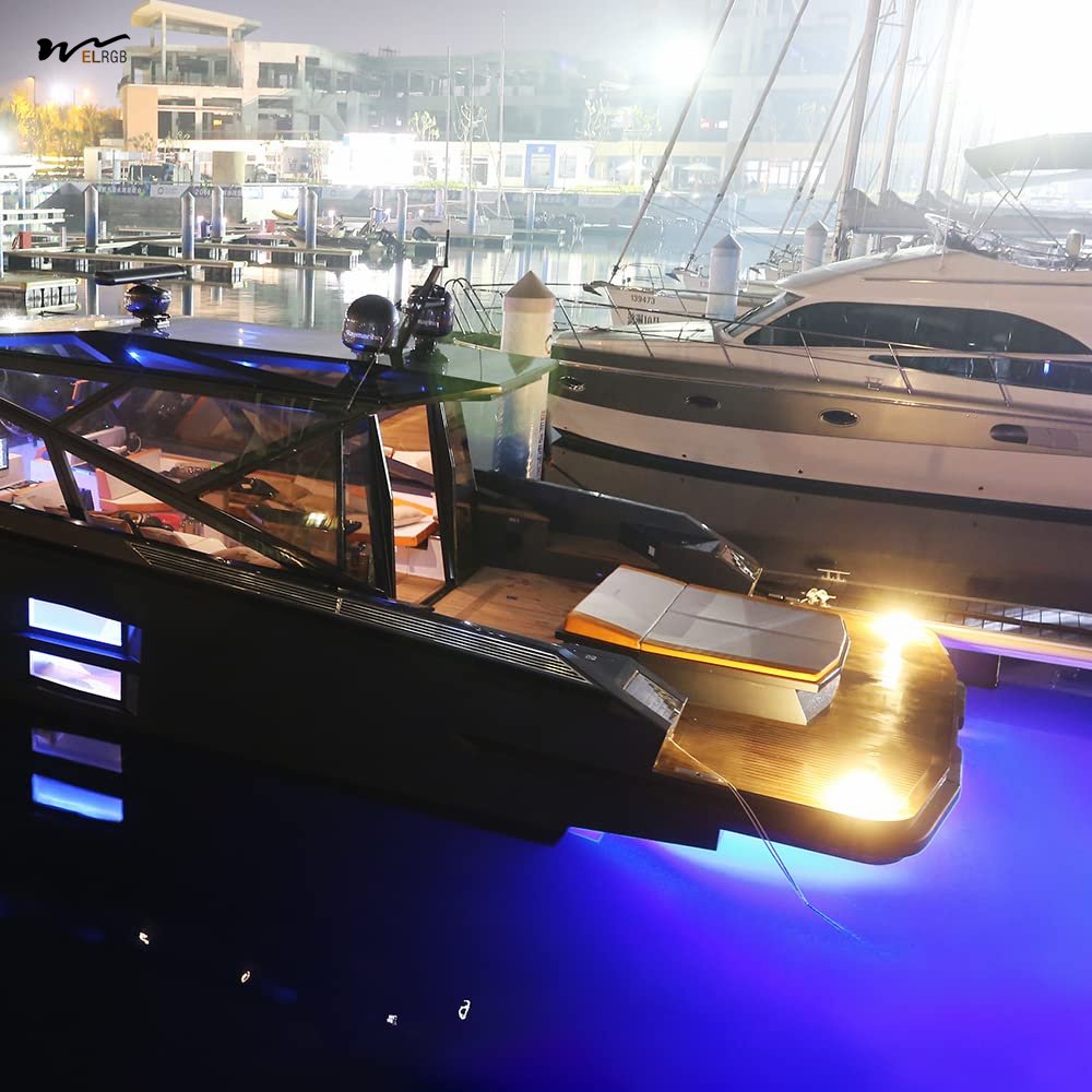 Marine Boat Lights, Dual-Color Underwater Lights, 42LED Blue & White, One Button Control Color Level IP68 Waterproof Light