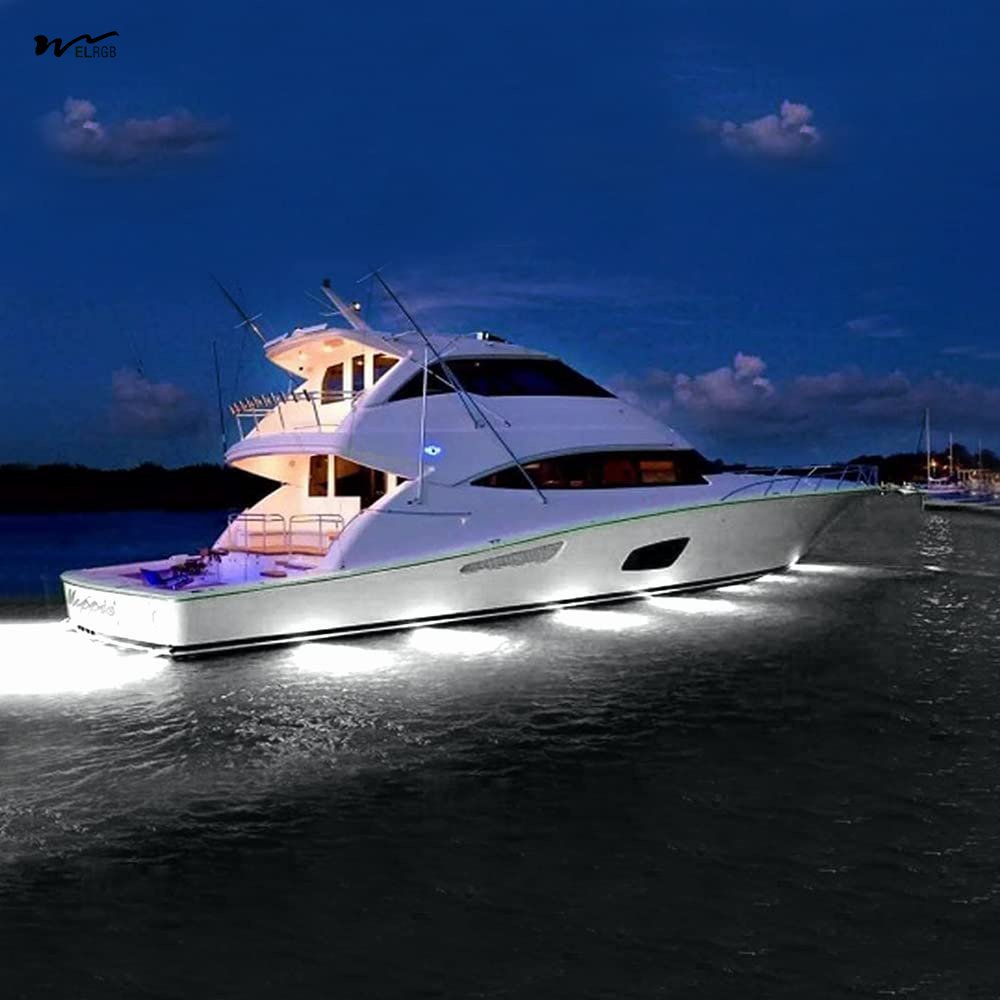 Marine Boat Lights, Dual-Color Underwater Lights, 42LED Blue & White, One Button Control Color Level IP68 Waterproof Light