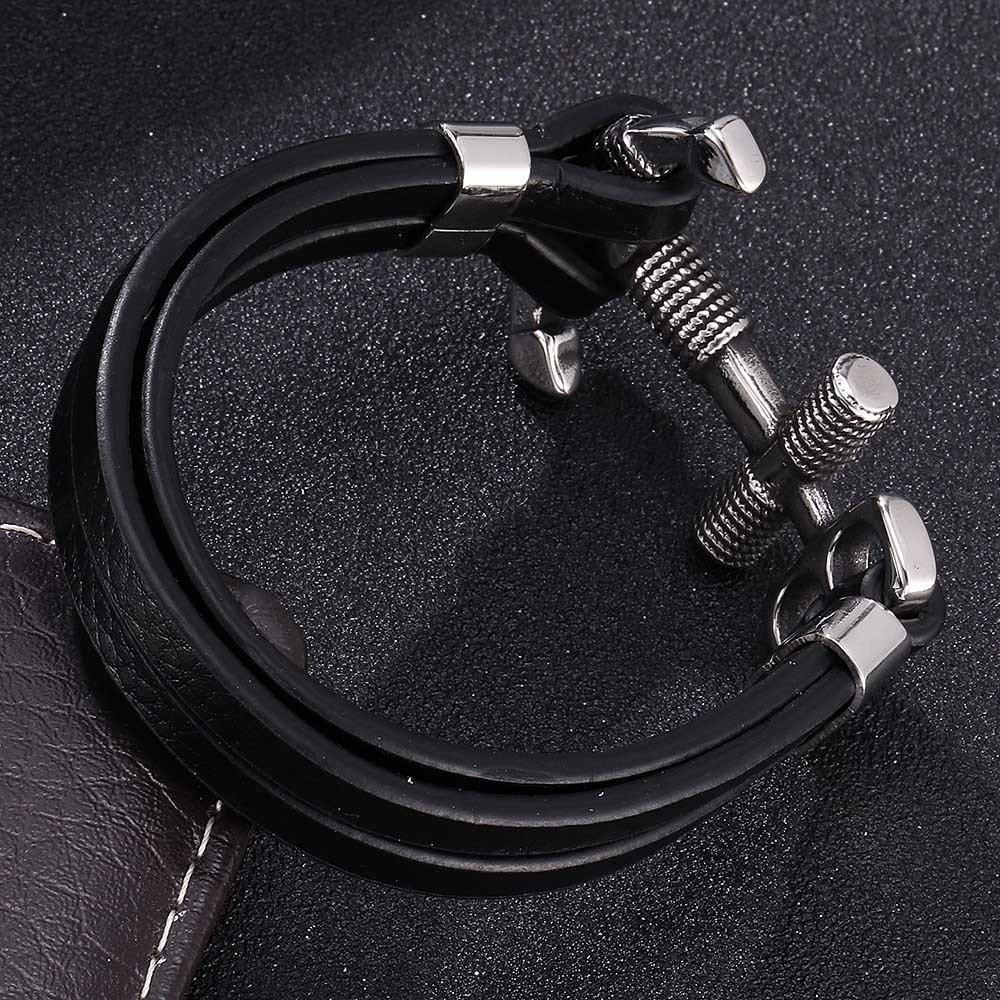 Premium Vintage 18K Gold Plated Stainless Steel Hook Anchor Clasp Punk Braided Real Genuine Leather Bracelet Men Fashion Jewelry