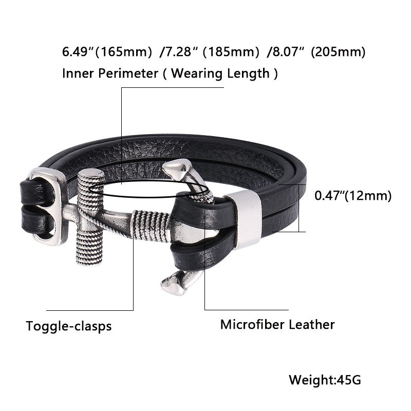 Premium Vintage 18K Gold Plated Stainless Steel Hook Anchor Clasp Punk Braided Real Genuine Leather Bracelet Men Fashion Jewelry
