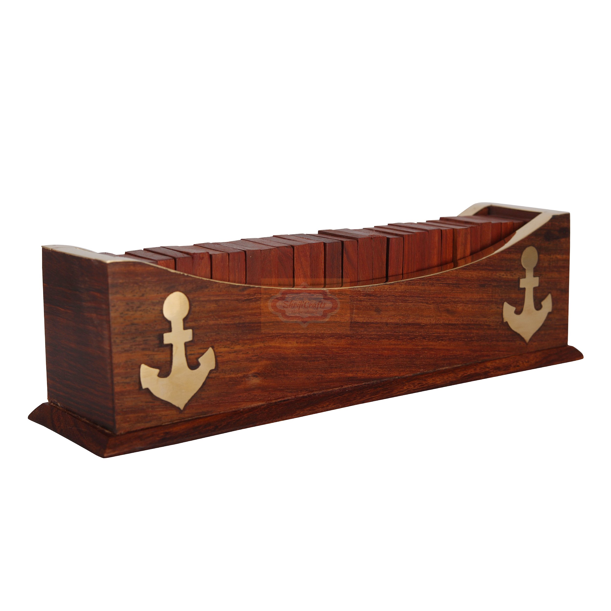 Shriji Crafts Handcrafted Wooden Domino Set With Anchor Design Game Set, Open Boat Tray and Pieces Set Boat Tray Unique Game
