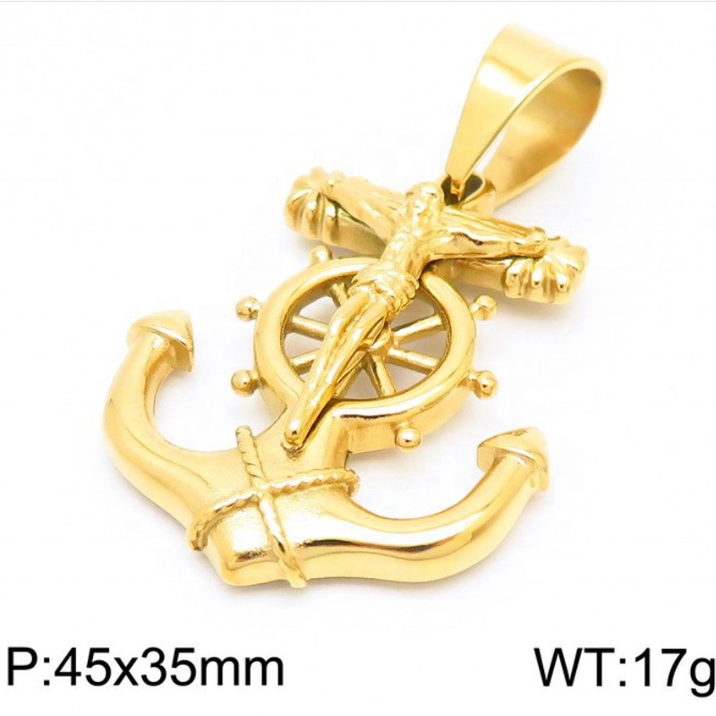 High Quality Vintage Classic Cross Anchor Pendant Stainless Steel Necklace Custom Pvd Plated 18k Gold Fashion Men's Necklace