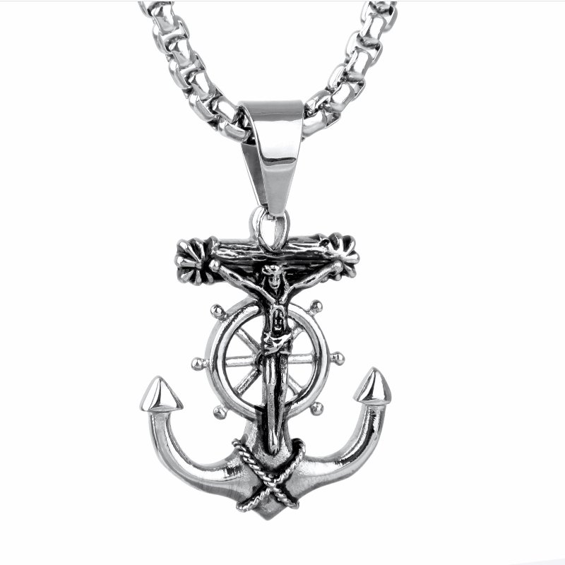 High Quality Vintage Classic Cross Anchor Pendant Stainless Steel Necklace Custom Pvd Plated 18k Gold Fashion Men's Necklace