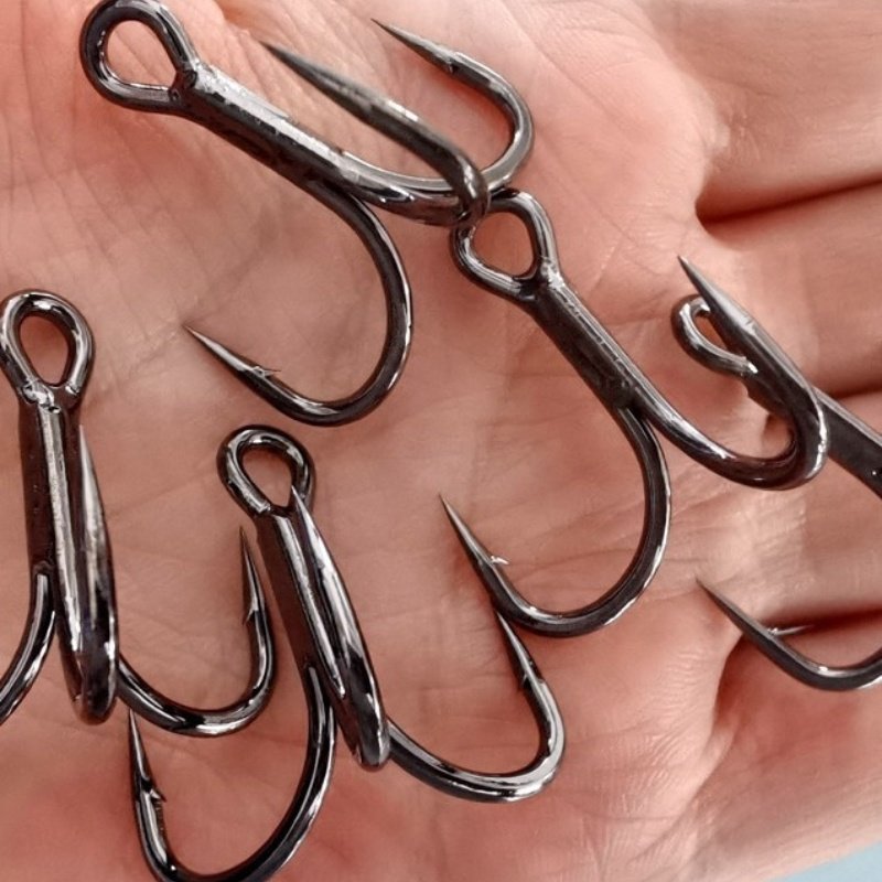 High Carbon Jig Fishing Treble Hooks Barbed Stainless Steel Fishhook with Reinforced Anchor for River Positioning