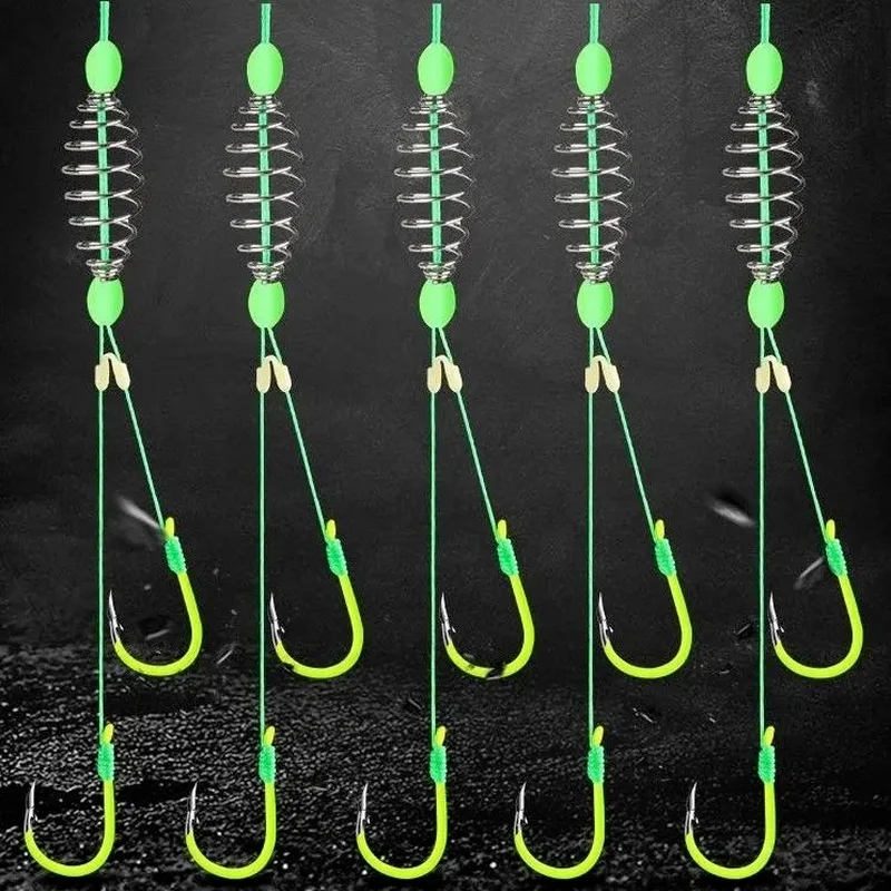 5 Pcs/Set Double Hook Fishing Line Stainless Steel Barbed Carp Hooks Bait Feeder Spring Fish Hook Tools Accessories Fishing