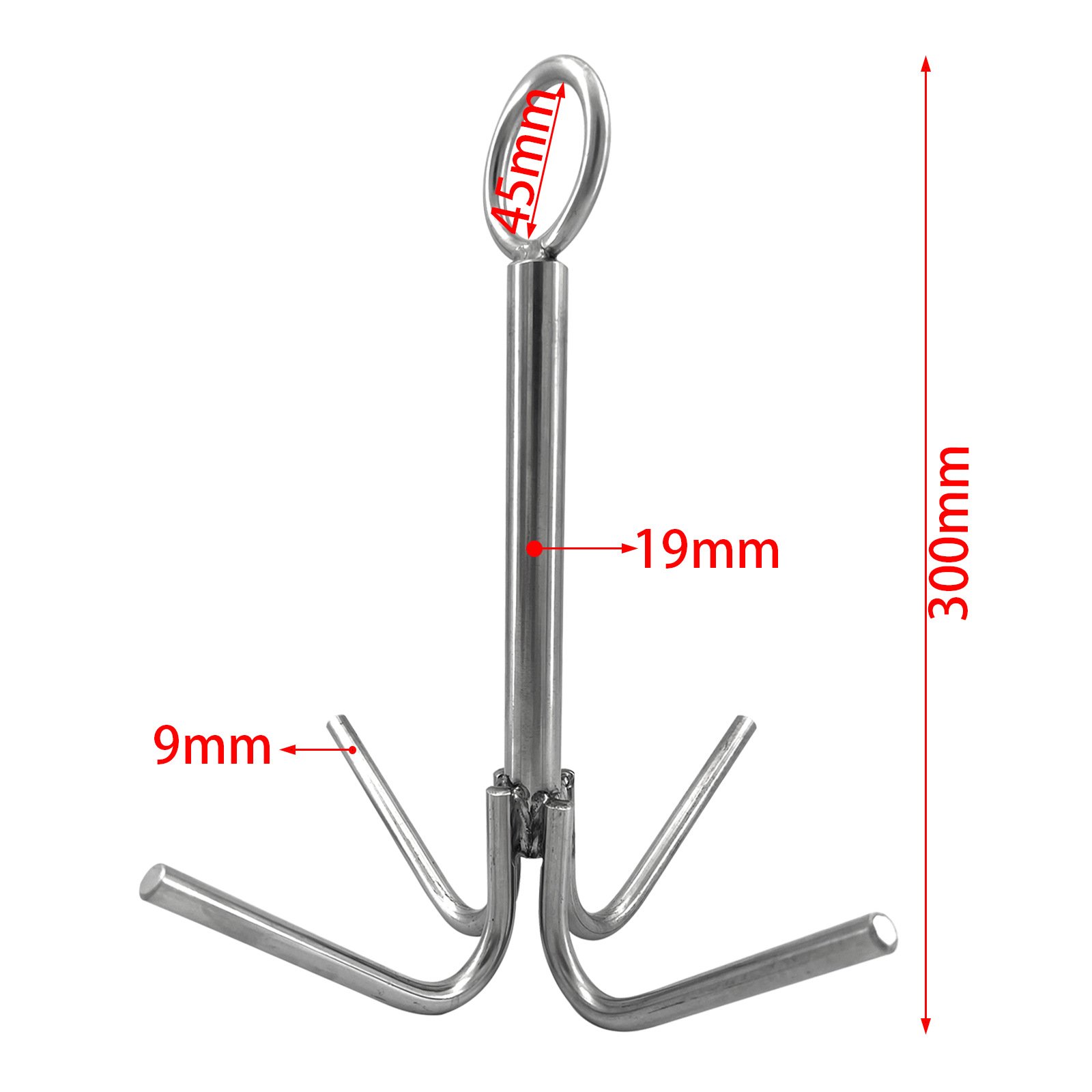 Marine Boat Yacht Hardware Anchor Marine Grapnel 4 Claw Anchor 316 Stainless Steel AntiRust Grappling Hook for Small LifeCraft