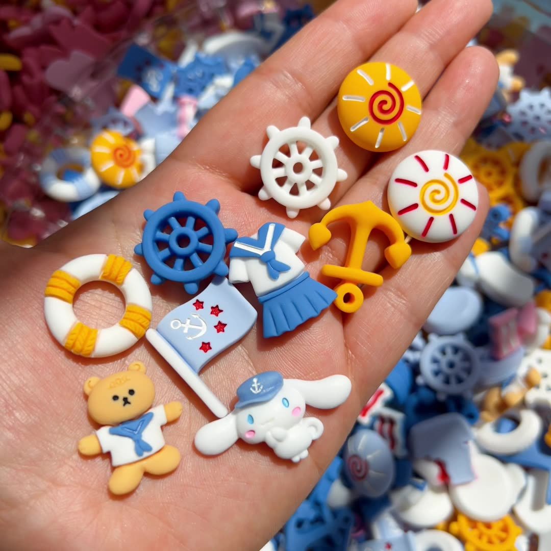 New Arrival Cartoon DIY Decoration Navy Style Swim Ring Boat Anchor Rudder Flag Resin Charms for Shoes Decoration