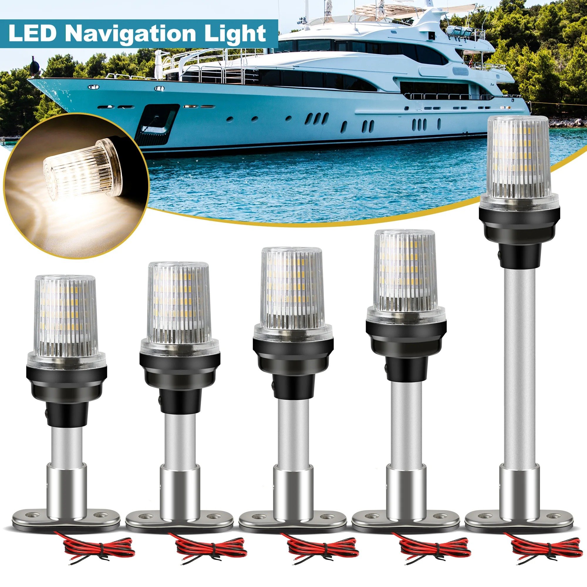 6/8/10/12/22Inch 12-24V 360 Degree All Round Waterproof Boat Light Marine Sailing Lamp Yacht Stern Anchor LED Navigation Lights